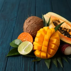 fresh-ripe-exotic-fruits-on-wooden-background